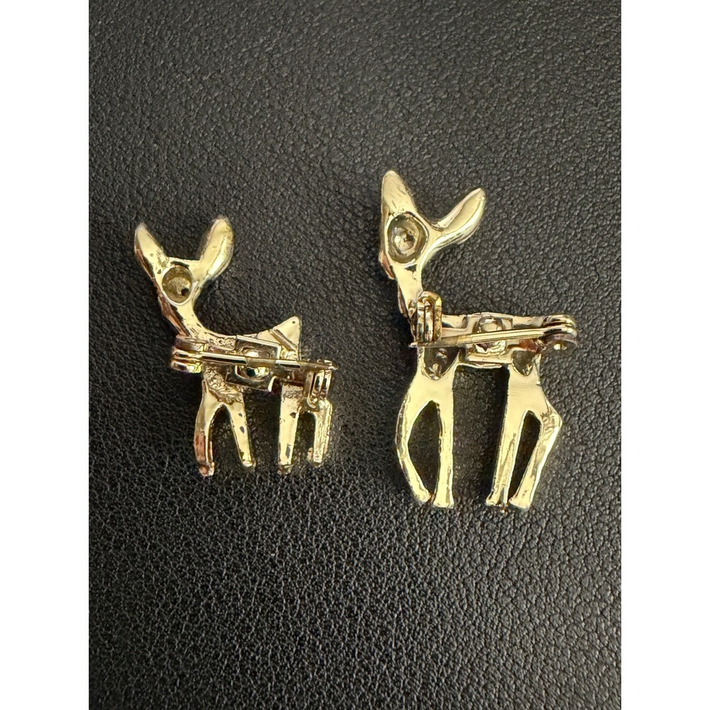 Vintage Spotted Deer Brooch Set of 2 Black Enamel Pin Mini READ - Picture 8 of 9